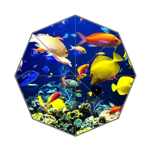 DailyLifeDepot Generic Totes Compact Lightweight Open / Close Foldable Rainy / Sunny Gift Custom Rain Umbrella - Undersea World Tropical Fish Colorful Gift Design
