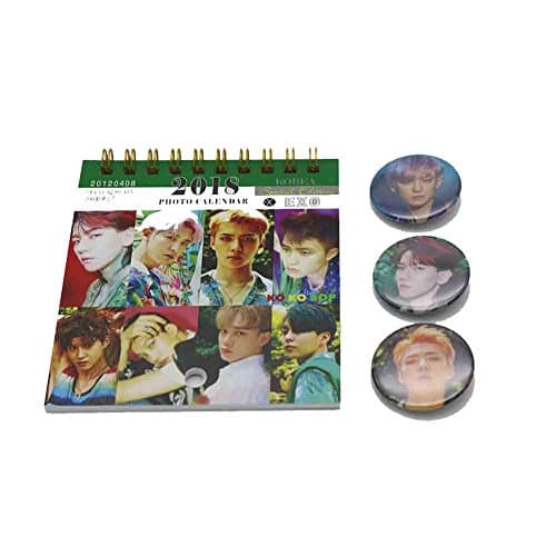 EXO Kpop 2018 Mini Photo Calendar with Pin Button Badge