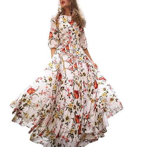 Lavany Women's Boho Swing Maxi Dresses Half Sleeve Floral-Printed Long Beach Dress