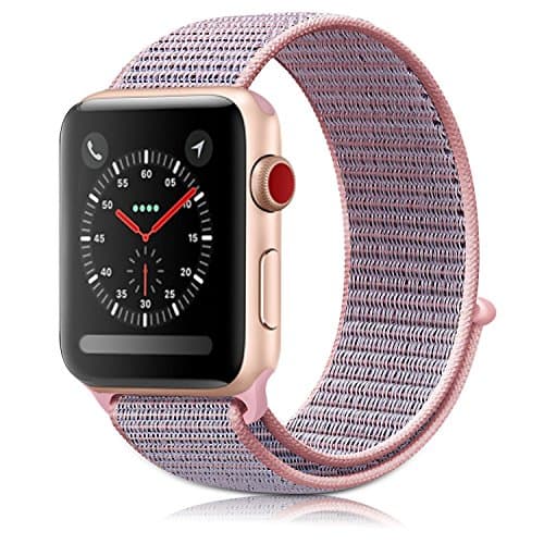 For Apple Watch Sport Loop Band 38MM, Lightweight Breathable Nylon Replacement Band for iwatch Nike+, Series 3/2/1, Sport, Edition, Pink Sand