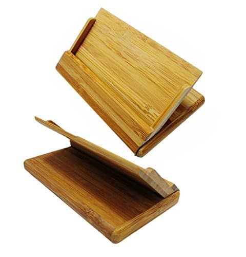 Bamboo Business Card Case, solomiu Holder Stand with Round Angle (Bamboo)