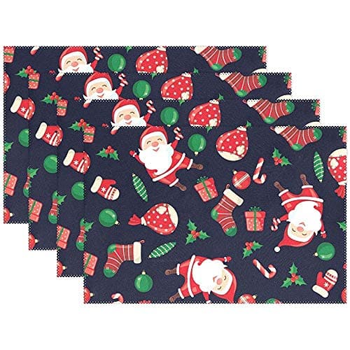 Chrismas Santa Claus Socks Gifts Candies Placemats,Set of 6,Heat-Resistant Washable Table Place Mats Table Decoration,12 X 18 Inches