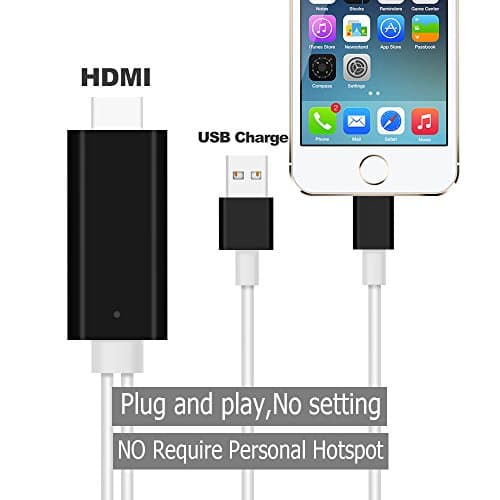 LYBALL Plug &amp; Play Lightning 8-pin to HDMI Male Cable 1080P HDTV AV Adapter for All of Over IOS 8.0 Version iPhone X 8 7 6 6s &amp; iPad - No Need Any APP &amp; Personal Hotspot Black