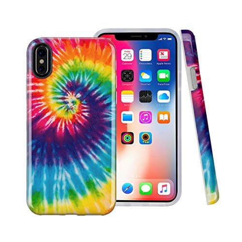 CaseSociety iPhone X case, iPhone Xs Case, Peace Tie Dye Swirl, Slim Flexible Soft Silicone Bumper Shockproof Gel TPU Rubber Glossy Skin Cover Case for Apple iPhone X & XS