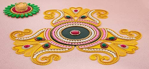 The Indian Storeroom Diwali Floor Rangoli Design Studded Stones & Sequins Traditional Festive Home Decorations (Yellow)