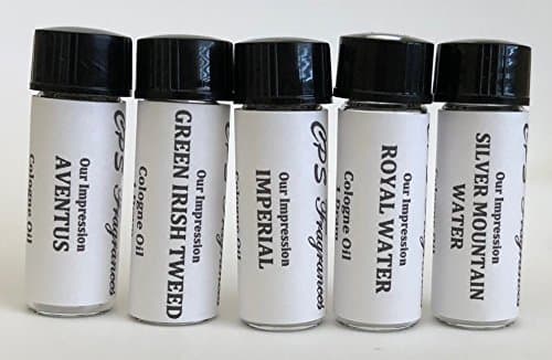 CPS Fragrances 5-Pc Set Men's Cologne Oil Impression 1 Dram each (5x1 dram) Aventus, Green Irish Tweed, Imperial, Royal Water, Silver Mountain Water