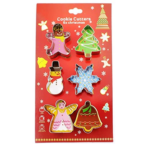 Christmas Cookie Cutters Set,Gingerbread Man,Christmas Tree,Snowman,Snowflake,Angel,Bell- 6pcs