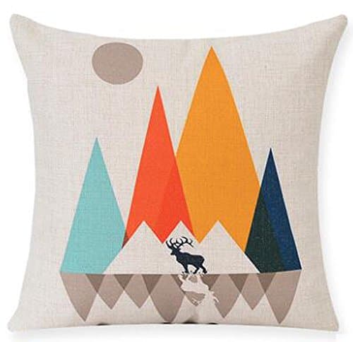 Colorful Abstract Geometric Triangle Mountain Sun And Moon Wildlife Bucks Moose Birds Cotton Linen Decorative Throw Pillow Case Cushion Cover Square 18 "X18 "