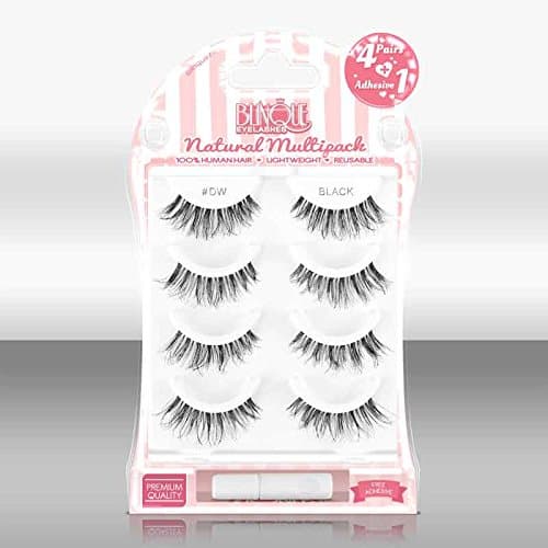 Blinque Premium Multipack (4+1) 100% Human Hair False Eyelashes 4 Pairs & Adhesive Glue, Style #DW