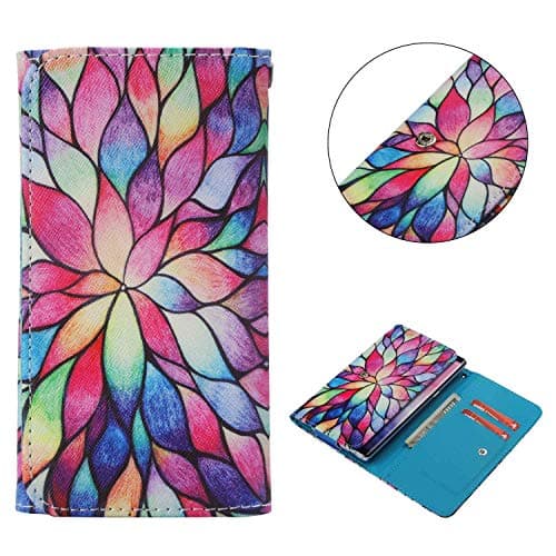 Cell Phone Flip Case for Oppo R7 Lite 5" and More, Tenplus Universal Folio Case Cover PU Leather Skin Protective Wallet Clutch Bag with Card Slots (Lotus Flower)