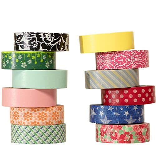 Washi Tape | For Bullet Journal, 2018 Planner &amp; More | 15mm, 10m (A Roll) |12 set | Quickly Turns Boring Into Cute | Sticks Well