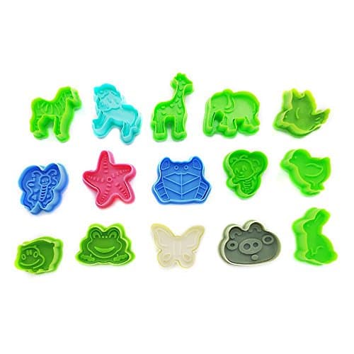 Cute Animal Mold | 15 Pcs Colorful Cookie Cutter Set with Spring Plunger | Horse Lion Bird Giraffe Shape Cutter for Fondant Dough Pie Crust | Safe Durable FDA-Approved Non-Toxic Material | 1133.3