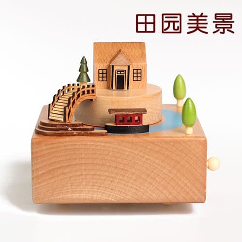 Wooden Music Box Carousel Music Box Clockwork Box Children Birthday Present,Countryside