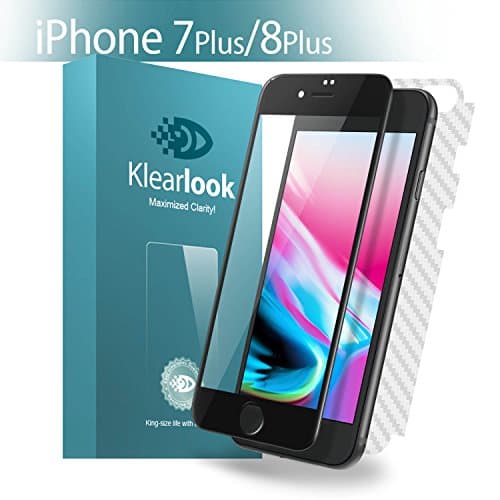 [1+1 Pack] Klearlook [Crystal Series] Front Ultra Clear 3D Full Coverage Tempered Glass Screen Protector and Back Matte PET Film for Apple iPhone 7 Plus [Black Frame]
