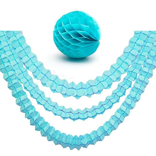 Hanging Garland Four-Leaf Tissue Paper Flower Garland Reusable Party Streamers with Bonus Honeycomb Ball - Best for Blue Baby Shower Party Decoration -9 Pack Set (Light Blue)