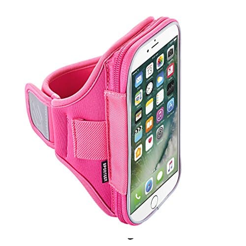 Sporteer Velocity V5 Armband for iPhone 8, iPhone 7, iPhone 6S, Google Pixel, Galaxy S7, Essential PH-1, Lumia 650, and Many More Phones with Cases (Pink, Strap Size S/M)