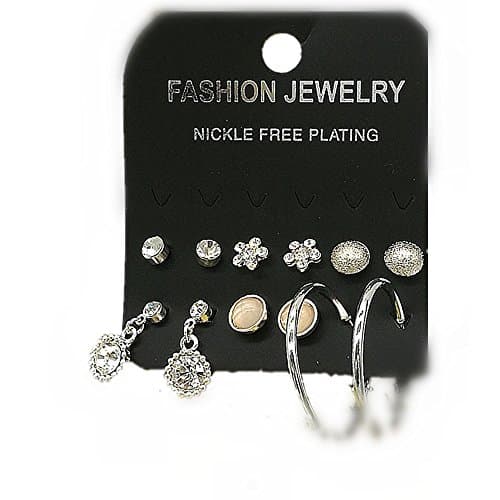 Simple plum blossom style and half dome stud silver plating 6 Pairs earring sets