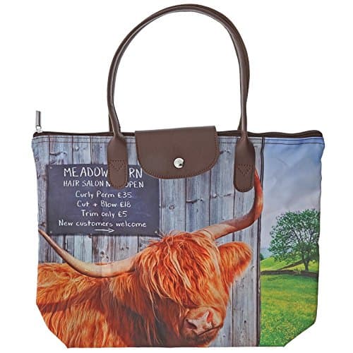 Kitchy and Co A29114 Meadow Barn Highland Cow Foldaway Tote Bag
