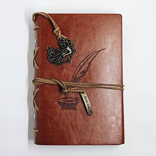 Classic Refillable Writing Journal (Medieval Quill Embossing) - Vintage Leather (PU) Design - Includes Bamboo Pen