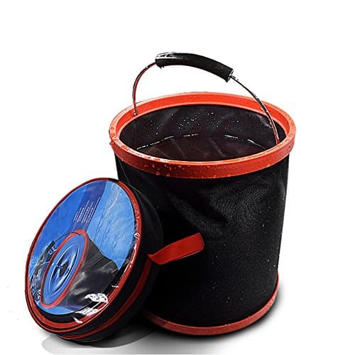 Collapsible Bucket 3.2Gal, Portable Folding Pail Fishing Cleaning Bucket Car Washing Bucket No Leakage Fabric with Zippered Storage Bag for Hiking Travel Camping House Working (Black 12L)