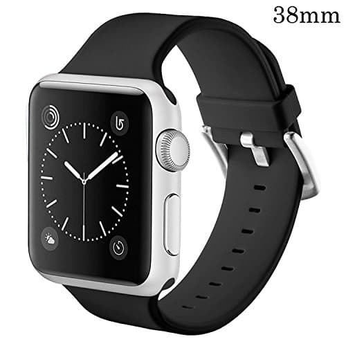 Nimon For Apple Watch Band Series 1 Series 2 Soft Sports Silicone Bracelet Strap Wristband Replacement Watchband (Black M/L 38mm)