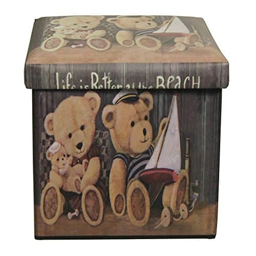 YCJUJU Folding Storage Ottoman Cube Foot Stool Seat Footrest Foldable Storage Box -11.8 By 11.8 By 11.8-Inch (Teddy bear)