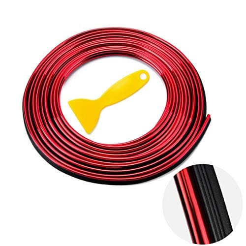 FLYVER Car Interior Moulding Trim, Universal 5 Meters Embedded Electroplating Color Film Automotive Interior Exterior Decoration Moulding Trim Tape Line Strip Sticker (Electroplated Red)