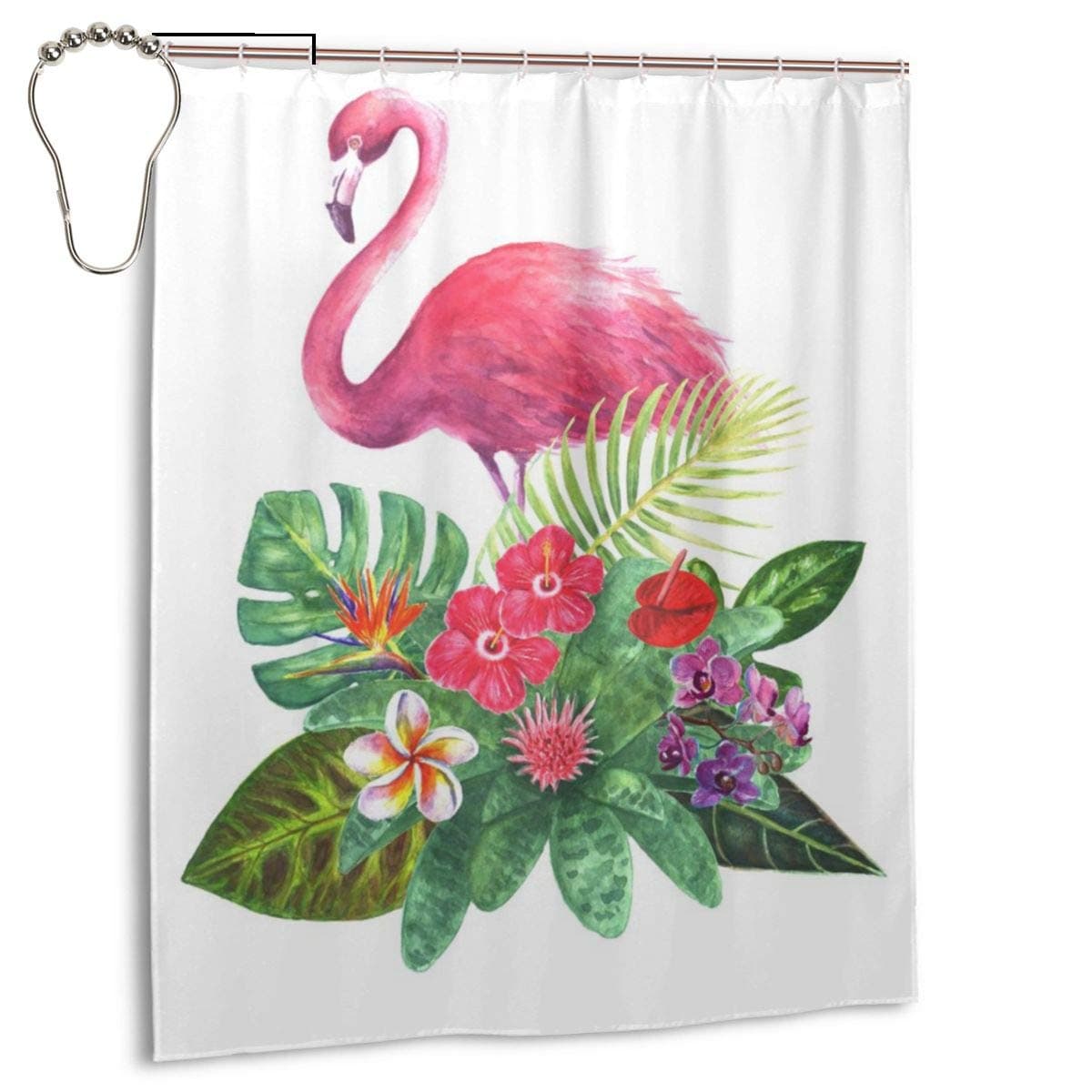 IOCVJKR Personalized Decorative Shower Curtain-Exotic-Bouquet-Pink-Flamingo-Green-Tropical Bathroom Decoration Shower Curtains,60 X 72 Inch