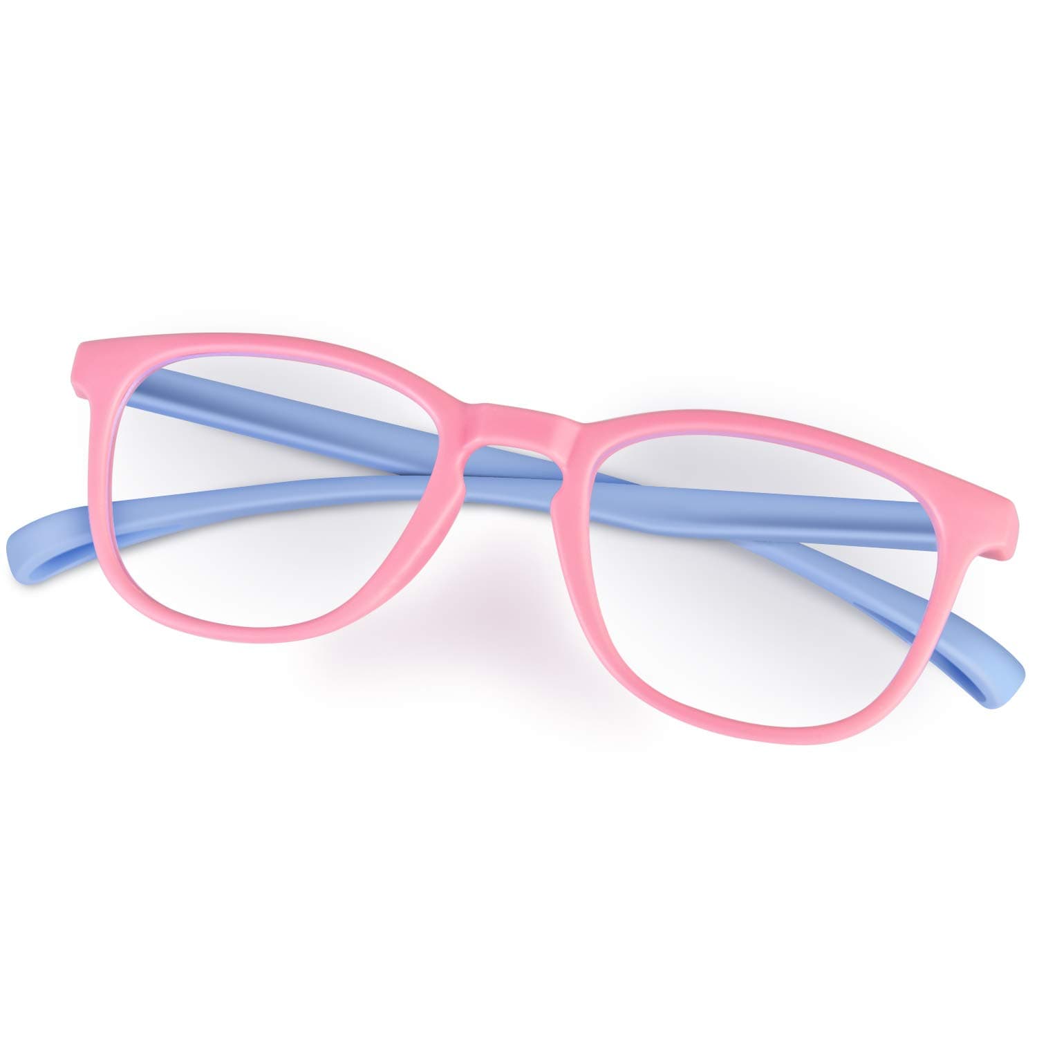 Blue Light Blocking Glasses for Kids,Non-Slip Design for Boys & Girls, Anti Glare Reading/Gaming Glasses with a Replaceable Sports Rope,UV400 Protection (Light Blue&Pink)