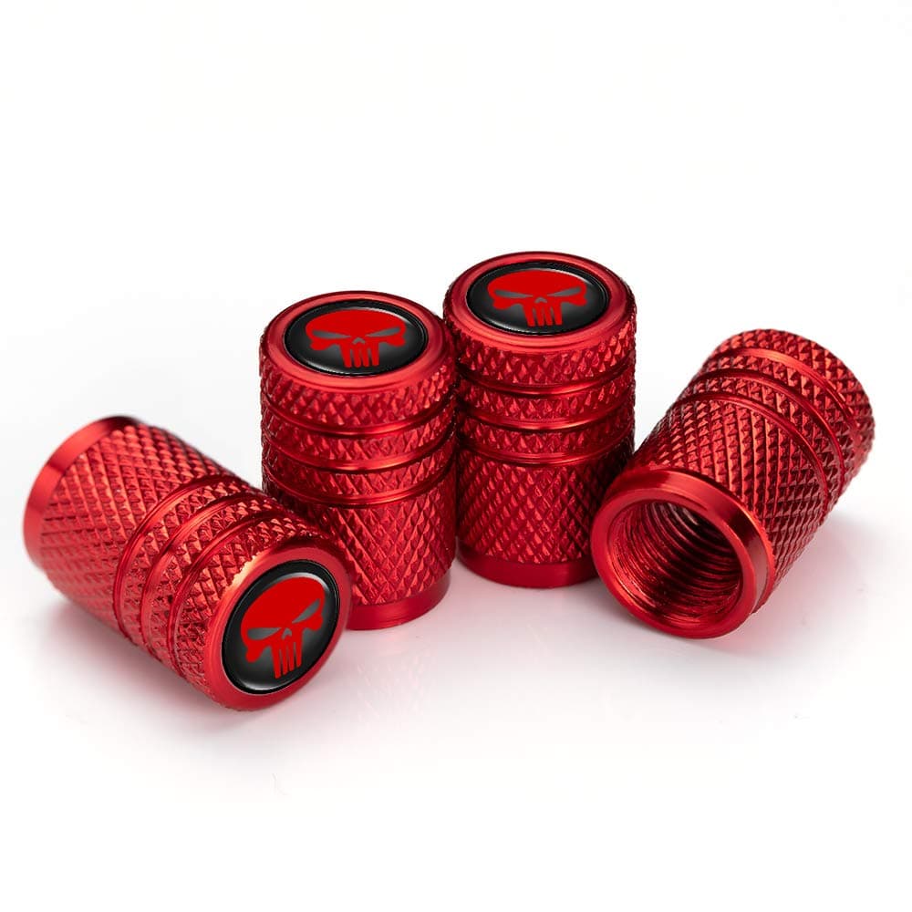 PATWAY 4 Pcs Skull Car Wheel Tire Valve Stem Caps for Jeep Toyota Honda BMW Ford Chevrolet Nissan Subaru VW Mustang Corvette Volvo Logo Styling Decoration Accessories.