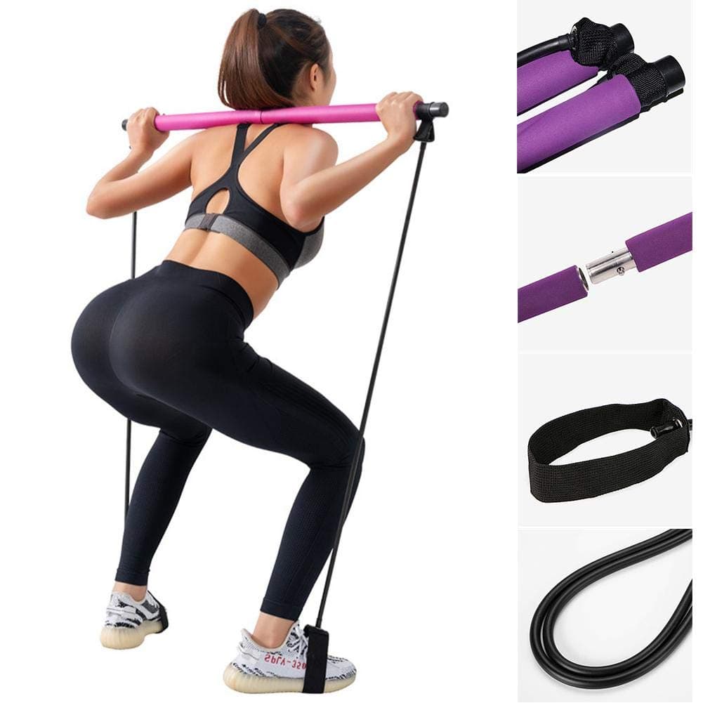 Portable Pilates Bar Kit with Resistance Band Bodybuilding Yoga Pilates Stick with Foot Loop Yoga Exercise Pilates Bar Ideal for Total Body Workout Trainer Fitness Gym Home Weighlifting