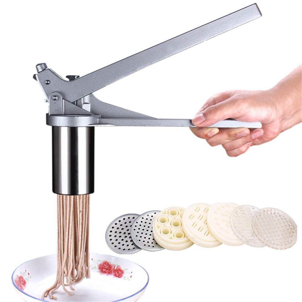 LaceDaisy Portable Stainless Steel Manual Noodle Maker Noodle Pasta Machine Cutter Fruits Juicer With 7 Pressing Moulds Kitchen Tool