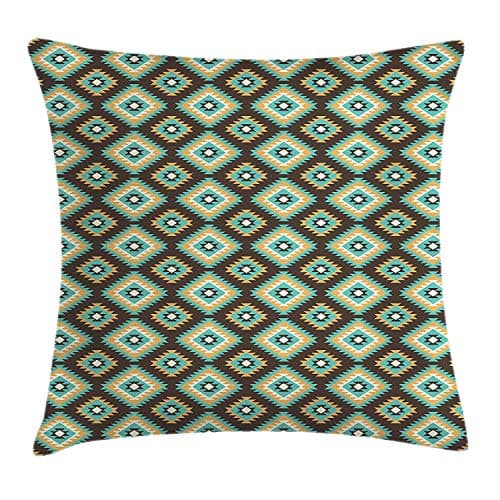 Yinorz Southwestern Throw Pillow Cushion Cover, Rhombus Shapes with Zigzag Details Native American Traditional Old Pattern, Decorative Square Accent Pillow Case, 18 X 18 inches, Multicolor