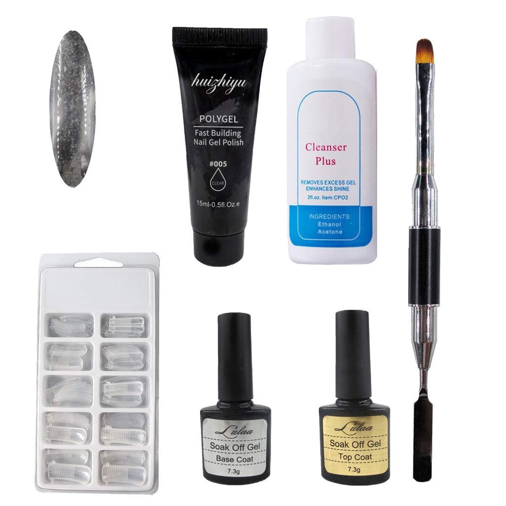 EDTO DIY Quick Nail Extension Nail Art Tools Set, Nail Extension Fiber Set Fiberglass Nails Phototherapy Extension Glue,Extended Glue Nail Mold Nail Brush Manicure Tool (White) (Clear)