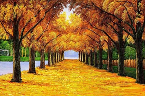 Sanbay Art Christmas Gift Modern Giclee Canvas Prints Stretched Abstract Golden Forest Painting Wood Framed Inside Wall Art for Home Office Decorations Wall Decor