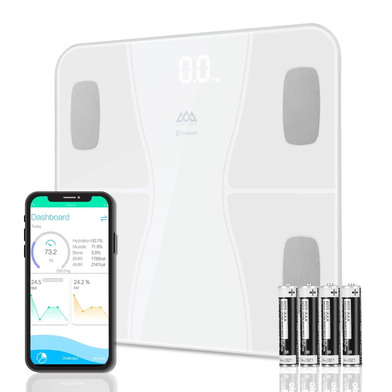 SENSSUN Smart Scales, Bathroom Bluetooth Digital Weighing Body Fat Scale Body Composition Monitor, Electronic BMI Scales for Weight Loss Fitness Tracking with APP
