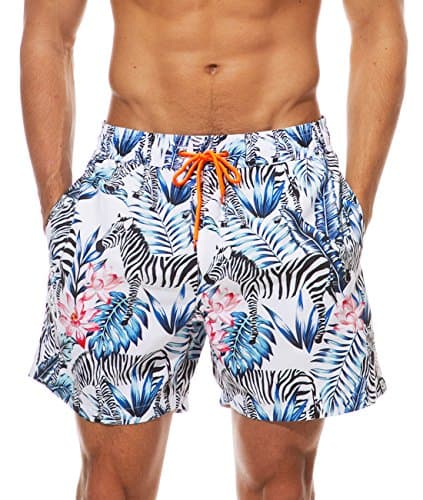 ESCATCH Men's 6 Inch Swim Trunks Workout Board Shorts With Mesh Liner (L,Zebra)