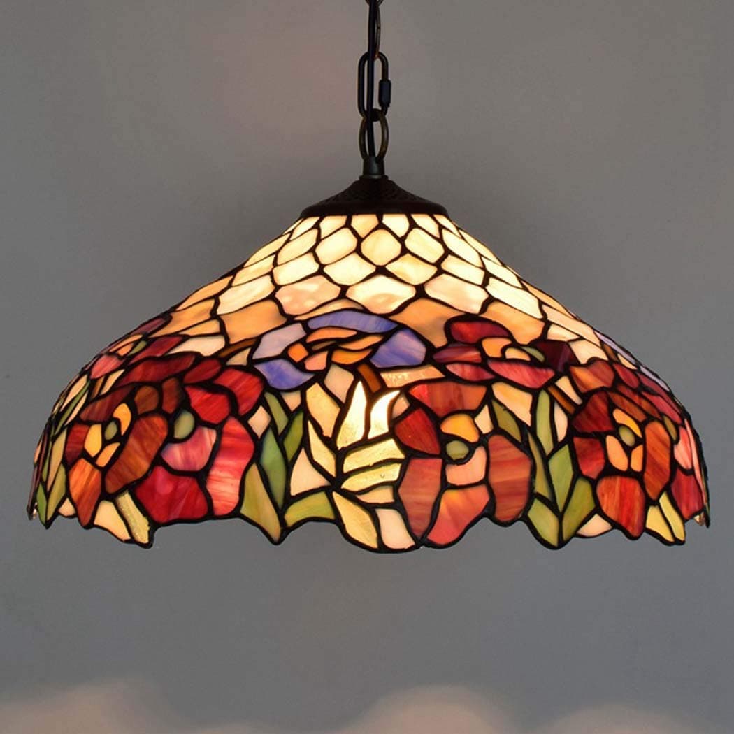 DSHBB Tiffany Style Chandelier，40CM Simplicity Stained Glass Pendant Lamp Flower，bar，Bedroom,Living Room Decoration Pendant Lamps E27,40W