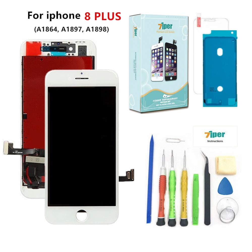 7iper Screen Replacement Compatible iPhone 8 Plus (5.5 inch) -3D Touch LCD Screen Digitizer Replacement Display Assembly with Waterproof Adhesive, Tempered Glass, Tools,Instruction (White)