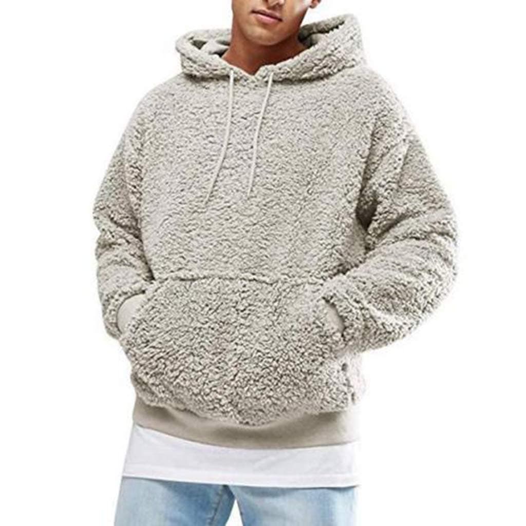Men Fluffy Hoodie Casual Sweatshirt Zip Up Outerwear Pullover Warm Jumper Coat Jacket Blouse Hooded Tops