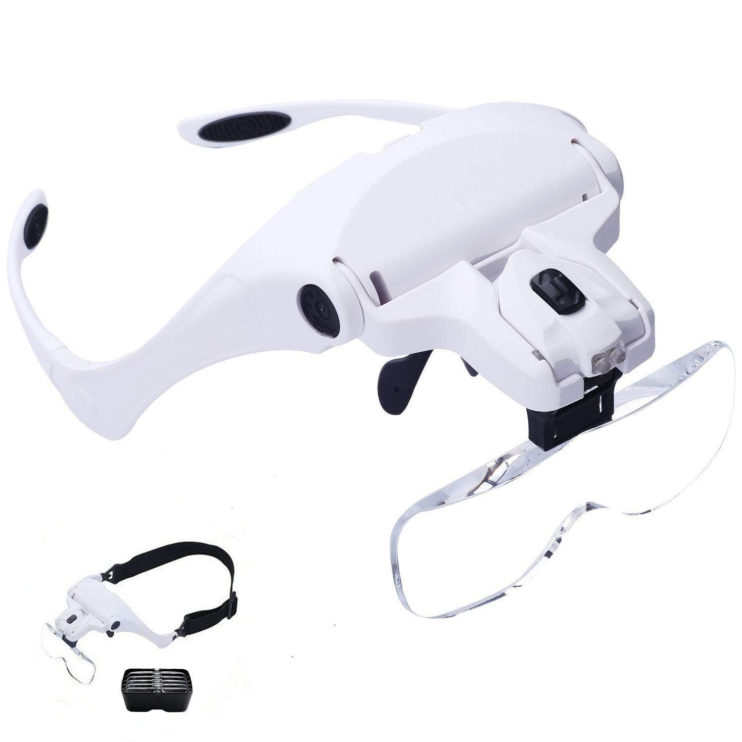 Magnifying Glass with Light,HomeGoal Headband Magnifier With LED Headlamp For Reading,Watch Repairing,Sewing,Lash Extension,Miniature Paint,5 Replaceable Lenses:1.0X,1.5X,2.0X, 2.5X,3.5X Magnification