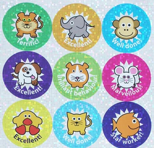 1.1 Inch (28mm) Sparkly Stickers - Animals, pack of 54