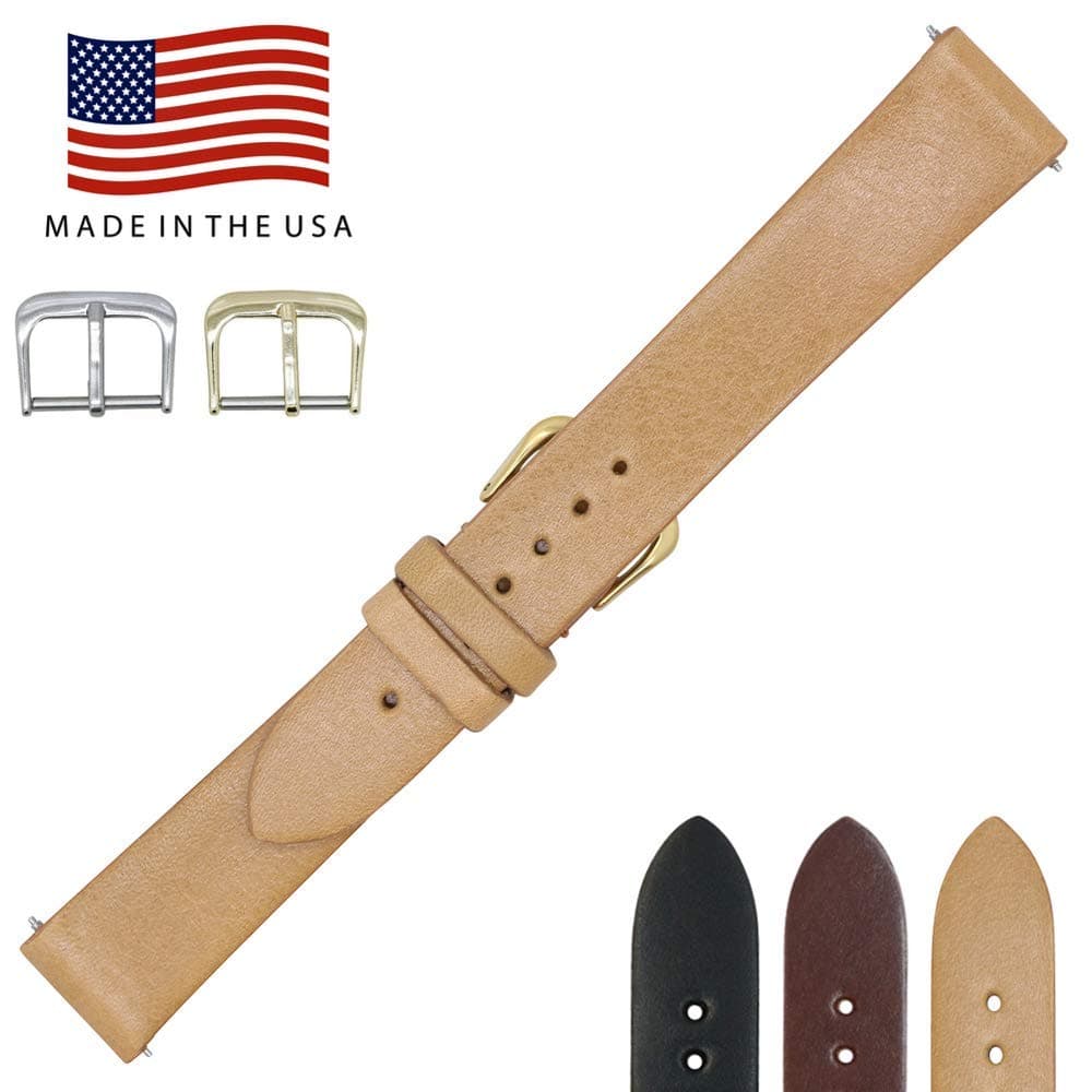 Real Leather CreationsGenuine Leather Watch Band Leather Watch Strap with Hand-Painted Edges | Leather Watch Band with Interchangeable Gold And Silver Buckles & Complementary Spring Bars