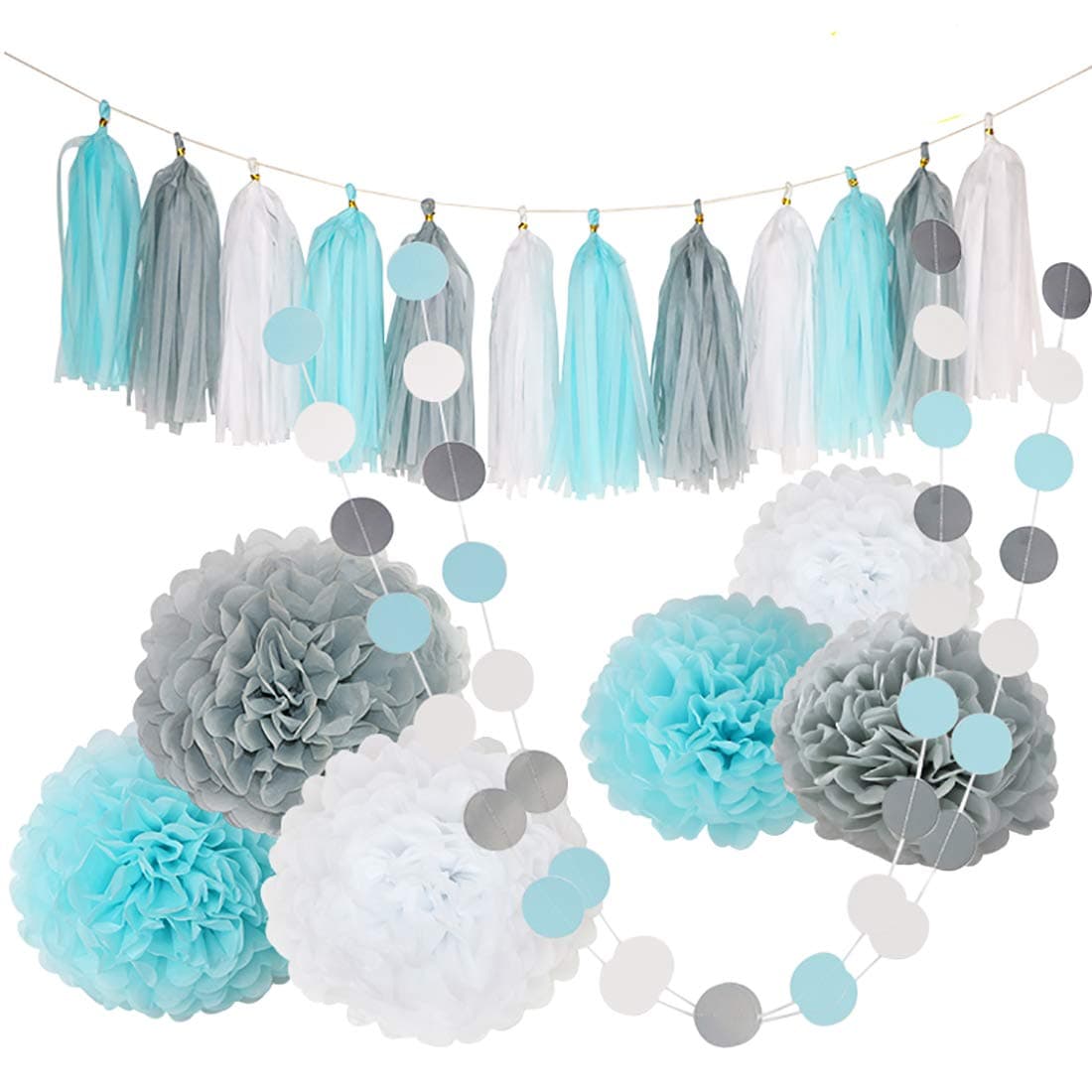 BeiLan Paper Pom Poms Flowers,Tissue Tassel,Circle Garland Polka Dot Paper Garland Kit Hanging Decoration for Christmas Birthday Wedding Carnival Baby Shower Home Wall Party Bridal Shower Festival