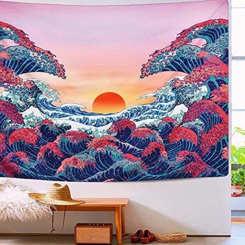 Gspirit Wall Hanging Tapestry, Sunset Wave Wall Tapestry with Art Nature Home Decorations for Living Room Bedroom Dorm Decor