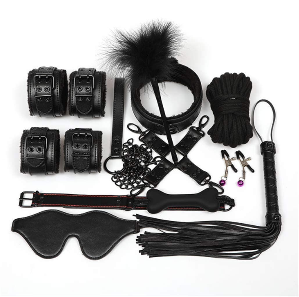 PU Leather Set Toy Suit 10 PCS Soft and Comfortable Plush Kit Special Bundled Set for Him or Her (Black)
