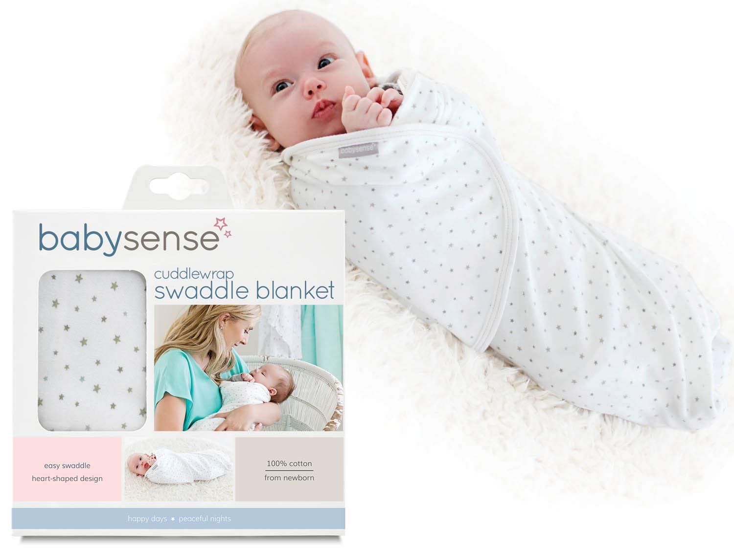 Baby Sense Cuddlewrap Swaddle Blanket/Award-Winning Baby Wrap | Stretchy & Safe Cotton Plus Lightweight Fabrics for Sleep, Body Temperature, Feeding, Calming (Stone)