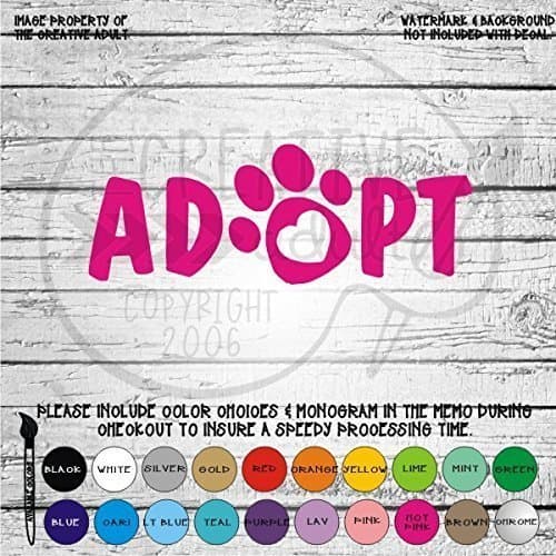Adopt Paw Print Dog Cats Vinyl Decal Sticker