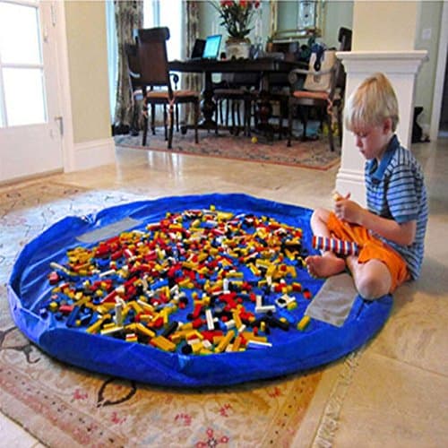 BOTEK New Clean up Children Toys Baby Pouch Storage Bag Portable Holder Rug Oversized- Blue