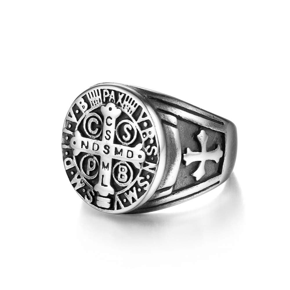 Stainless Steel Benedict Cross Vatican Signet Ring Men's Ring